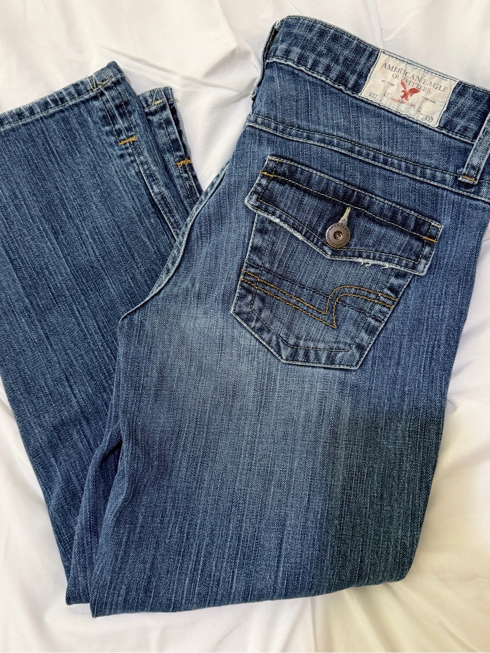 Vintage Y2K American Eagle Flap Pocket Crop Jeans Size 8 Regular